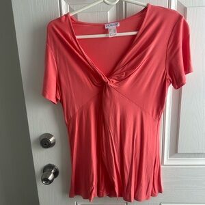 VENUS Coral V-Neck Twist Blouse